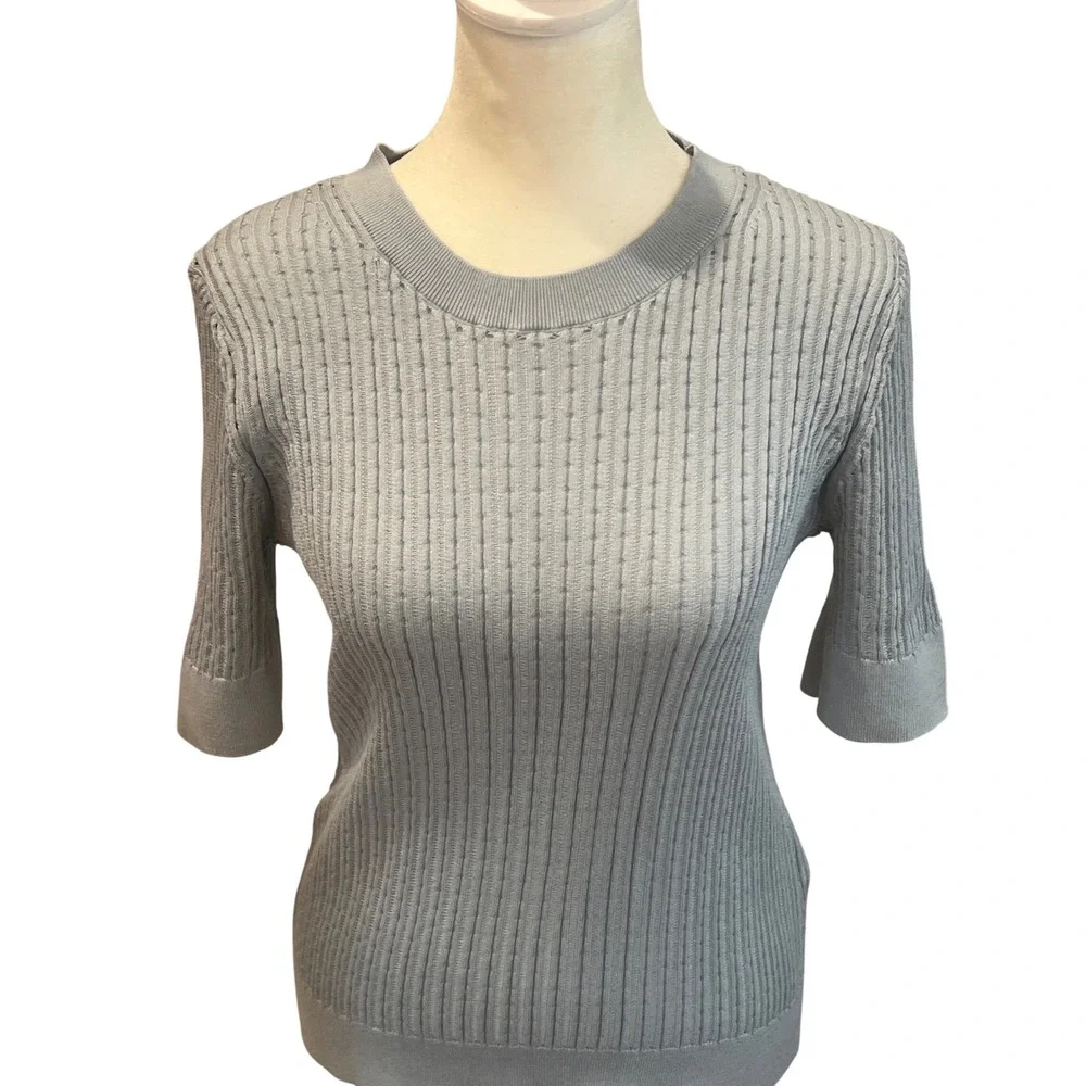 COS Light Blue‎ Ribbed Knit Short Sleeve Sweater Top size Small